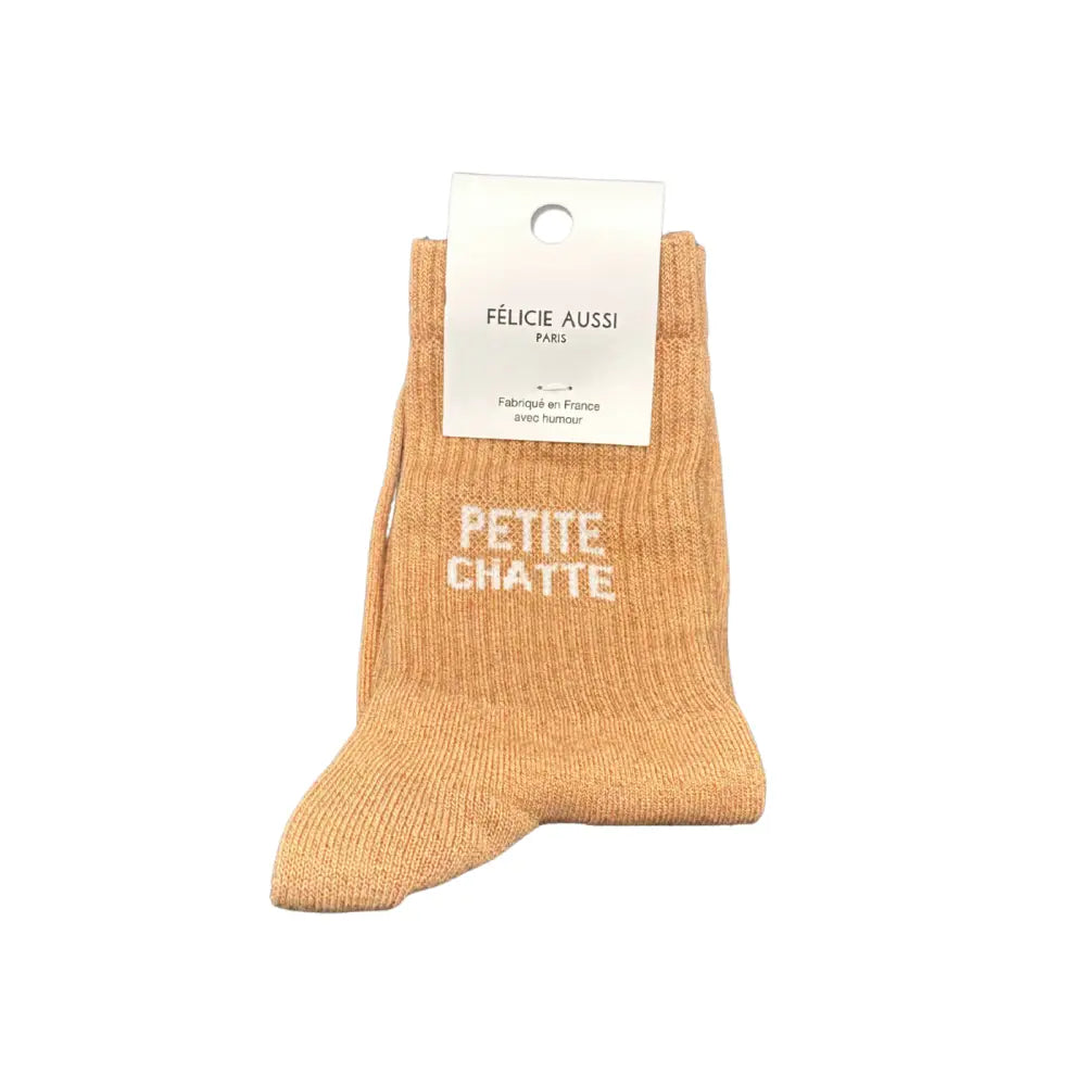 Chaussettes petite chatte caramel pailleté faciles à entretenir avec broderie PETITE CHATTE