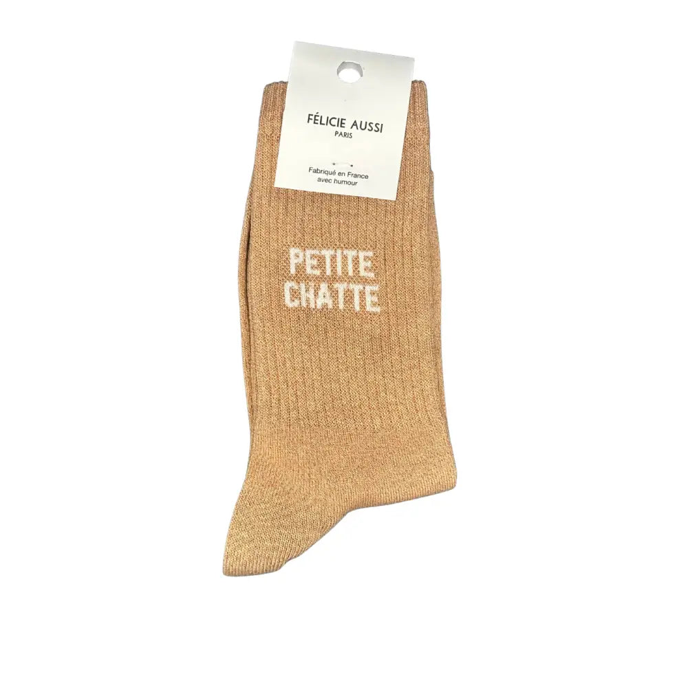 Chaussettes petite chatte caramel faciles à entretenir avec motif blanc et rayures côtelées