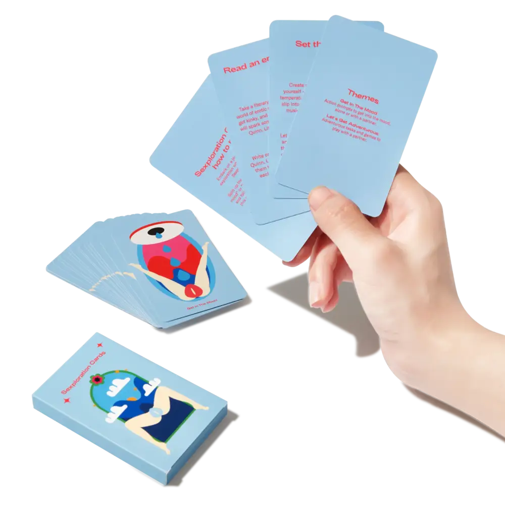 Set de cartes de discussion bleu clair avec illustrations colorées pour chi air suction