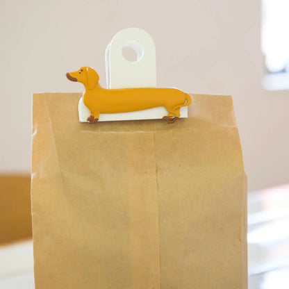 Clip sac chien teckel jaune en forme de teckel, idée cadeau fun