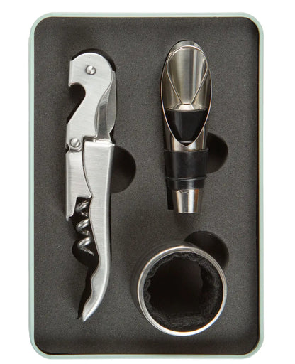 Coffret d’accessoires pour vin en acier inoxydable avec accents caoutchouc noir
