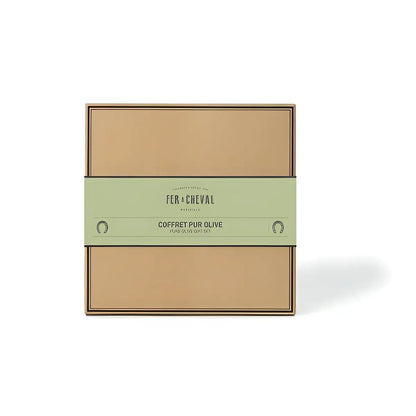 Coffret pur Savon en carton beige avec étiquette Fer à Cheval, huile dolive pure authentique