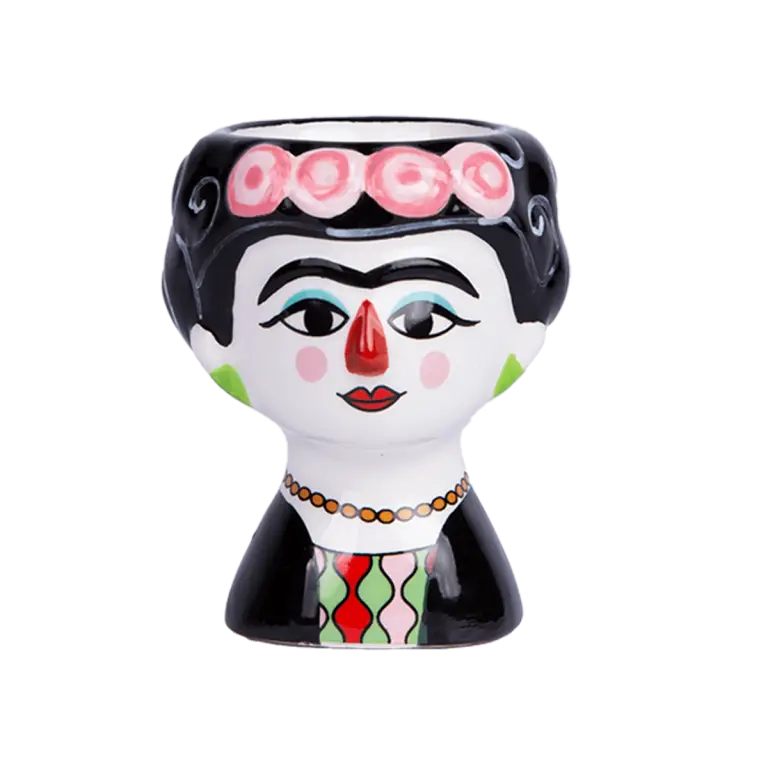 Coquetiers Marisol en céramique visage Frida Kahlo aux couleurs vives