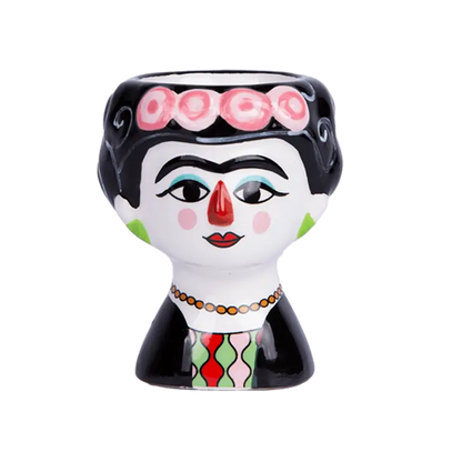 Coquetiers Marisol en céramique visage Frida Kahlo aux couleurs vives