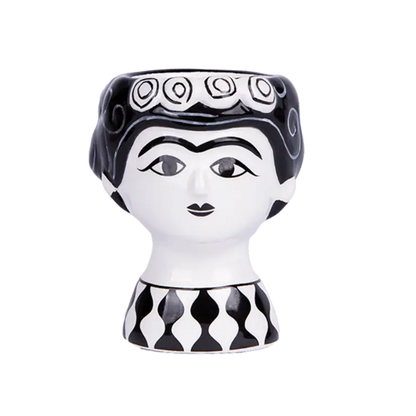 Coquetiers Marisol cachepot céramique noir et blanc visage féminin stylisé
