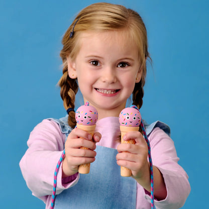 Corde à sauter glace Kidoki avec poignées pastel cornet de glace rose souriant