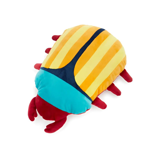 Coussin scarabée jaune au design inspiré, bonne humeur avec rayures orange
