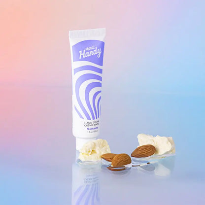 Tube crème mains namaste 30ml sleek blanc avec étiquette violette ondulée