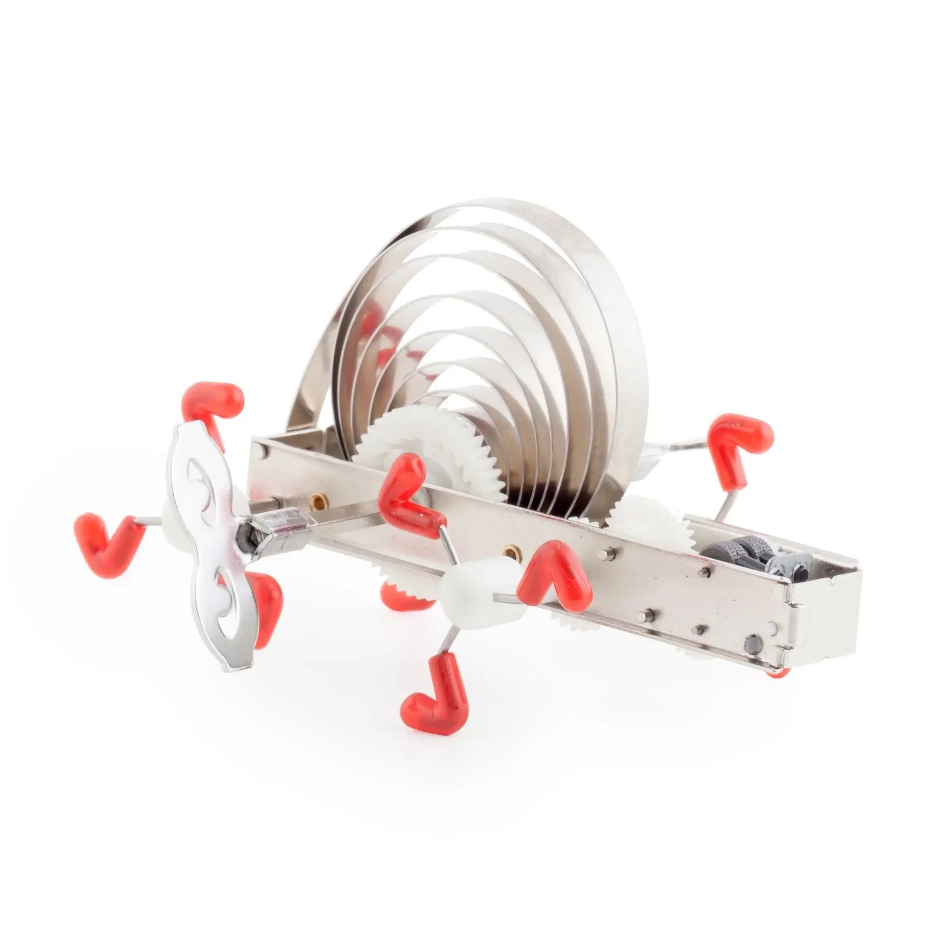 Petite créature mécanique Critters Awika en métal argenté avec joints rouges