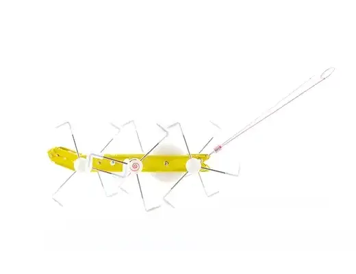 Créature mécanique Critters Mxykikker en plastique jaune avec pattes métalliques blanches et fil argenté