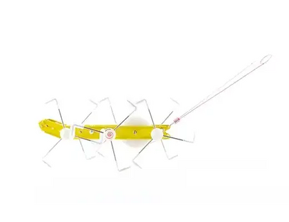 Créature mécanique Critters Mxykikker en plastique jaune avec pattes métalliques blanches et fil argenté