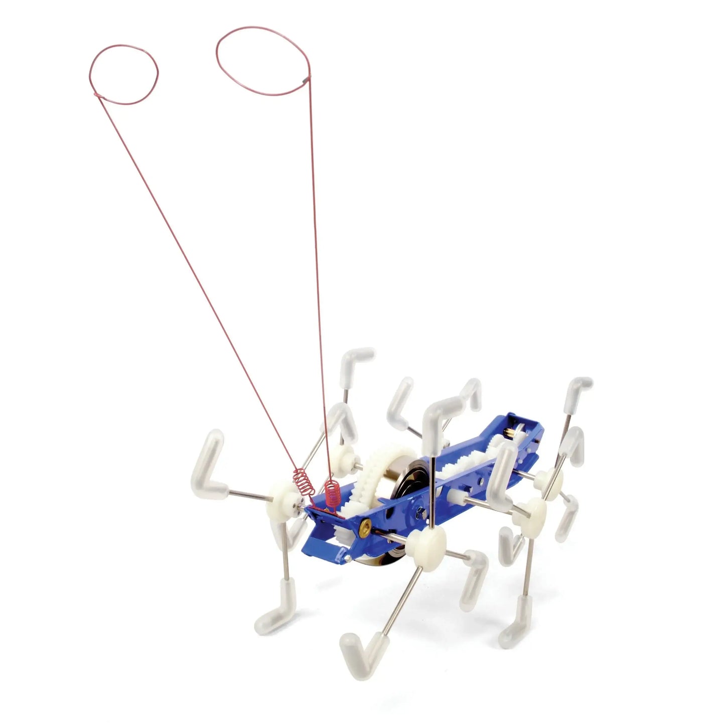 Jouet insecte mécanique bleu et blanc, créature mécanique au design industriel précis