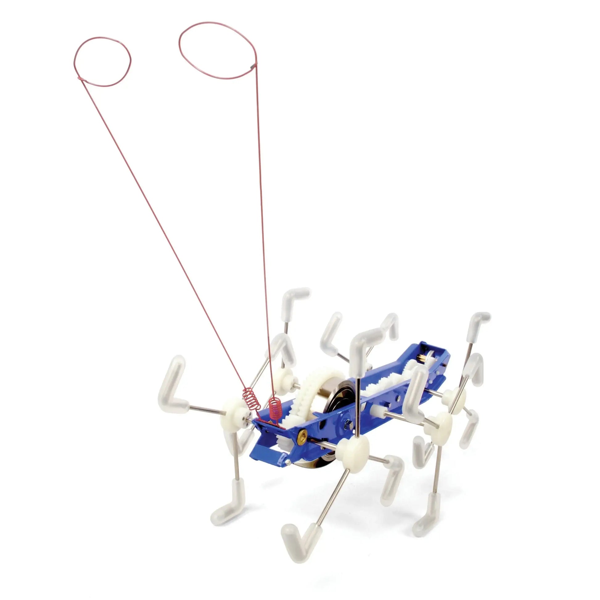 Jouet insecte mécanique bleu et blanc, créature mécanique au design industriel précis