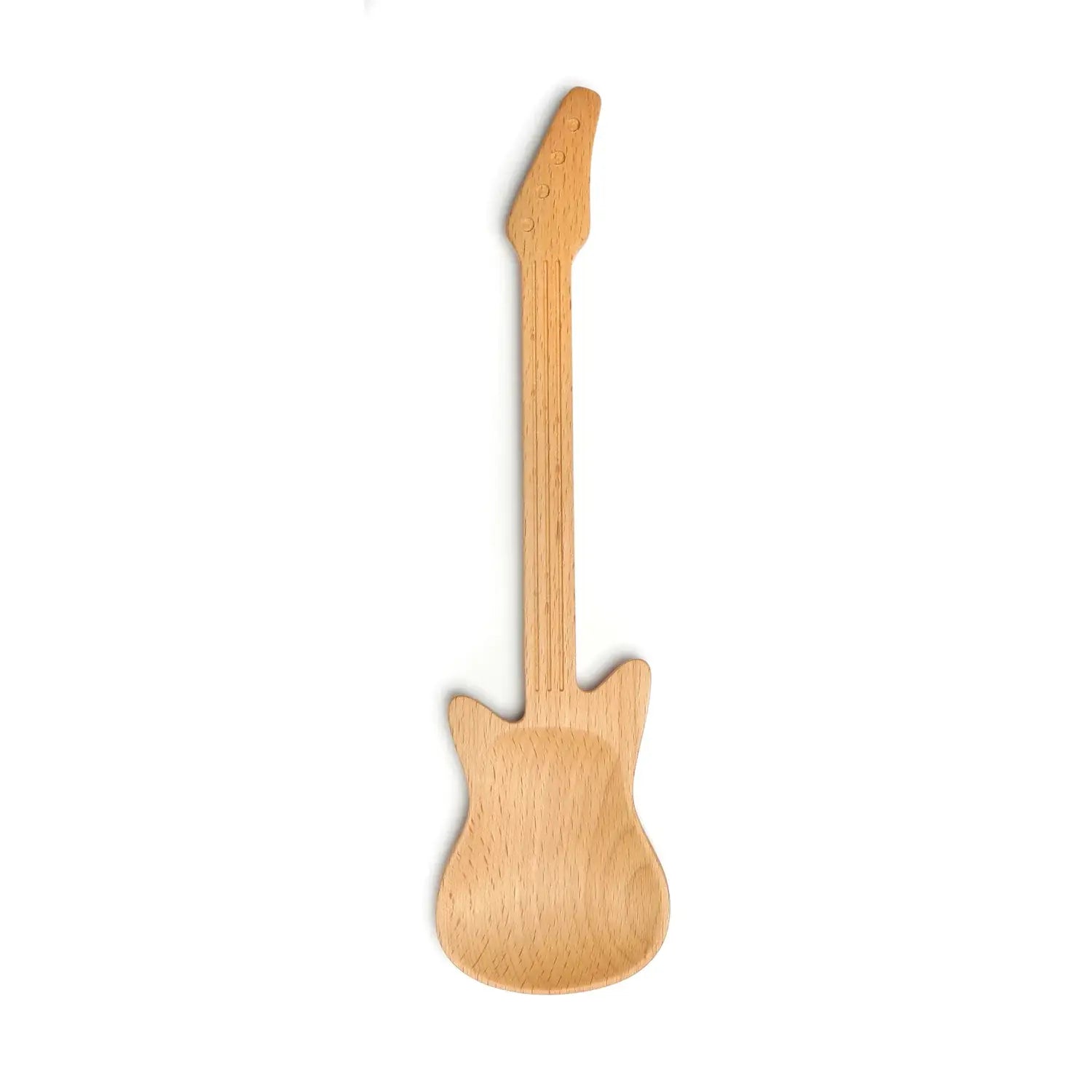 Cuillère guitare rock en bois clair brun, patine joliment avec l’huile naturelle
