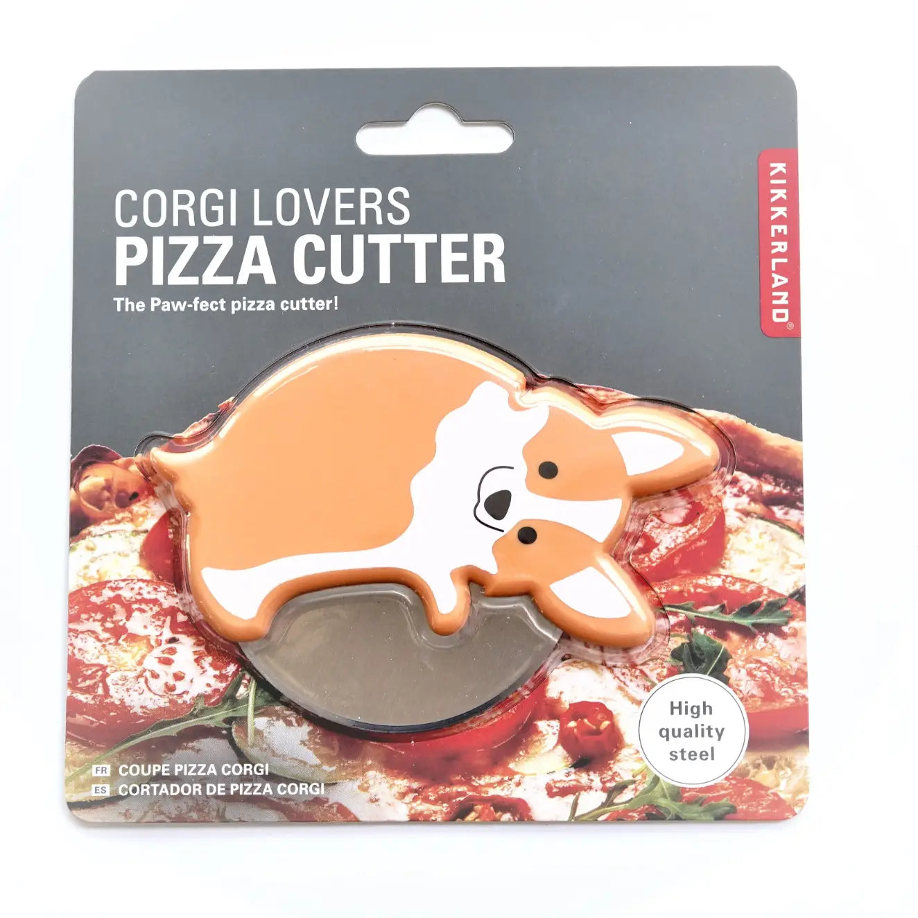 Découpe pizza chien Corgi Kikkoman orange et blanc