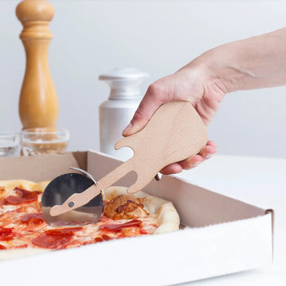 Découpe pizza guitare rock en bois avec lame acier inoxydable