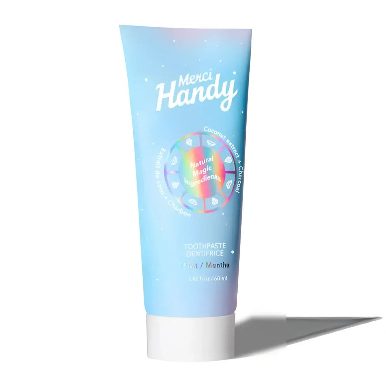 Tube de dentifrice bleu pailleté au fluor pour sourire éclatant