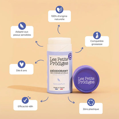 Déodorant naturel peaux sensibles en stick violet avec capuchon blanc