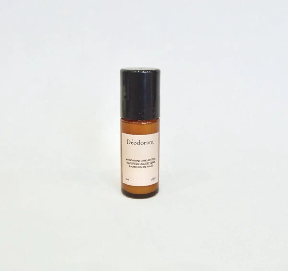 Déodorant à bille rechargeable en verre brun 30mL avec capuchon noir