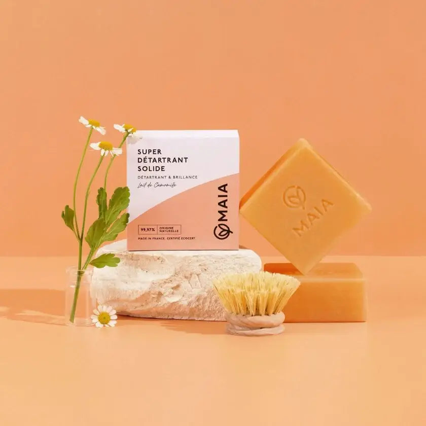 Bloc solide soin ménager pour détartrer, parfum naturel camomille, zéro déchet