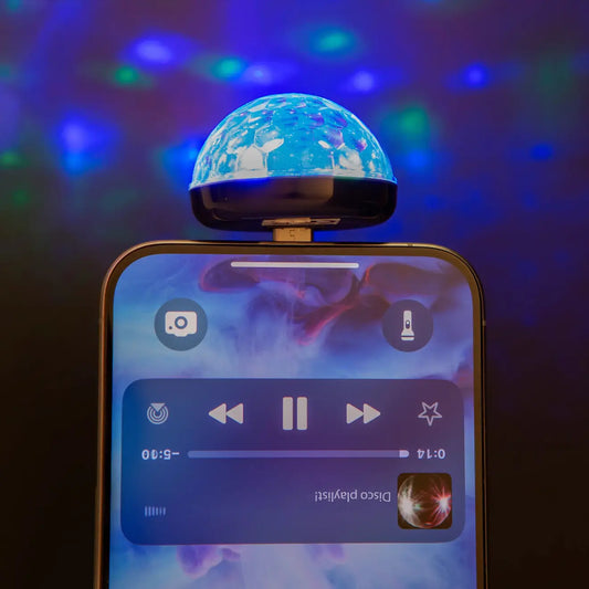 Lampe LED portable Disco Light Phone Type C, ambiance festive bleue translucide sur iPhone