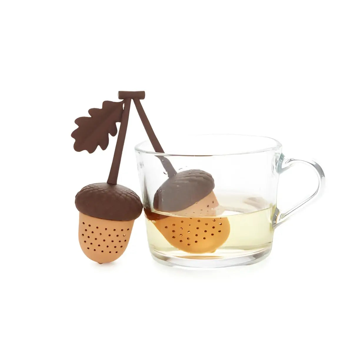 Infuseur double en silicone brun en forme de gland pour pause thé sensorielle