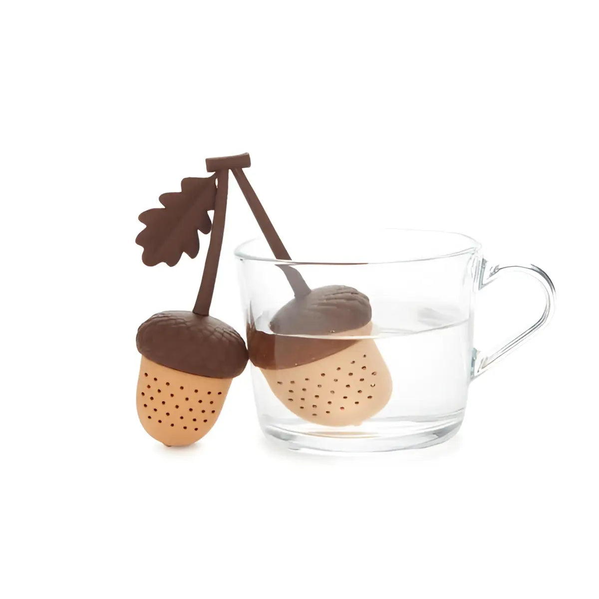 Infuseur double acorn en silicone brun pour pause thé sensorielle