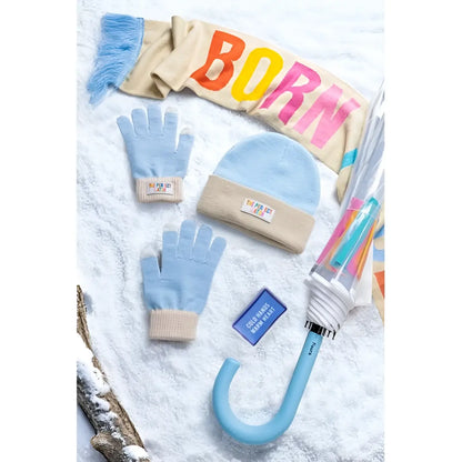 Écharpe Born restant chic avec set hiver bleu clair et beige arc-en-ciel