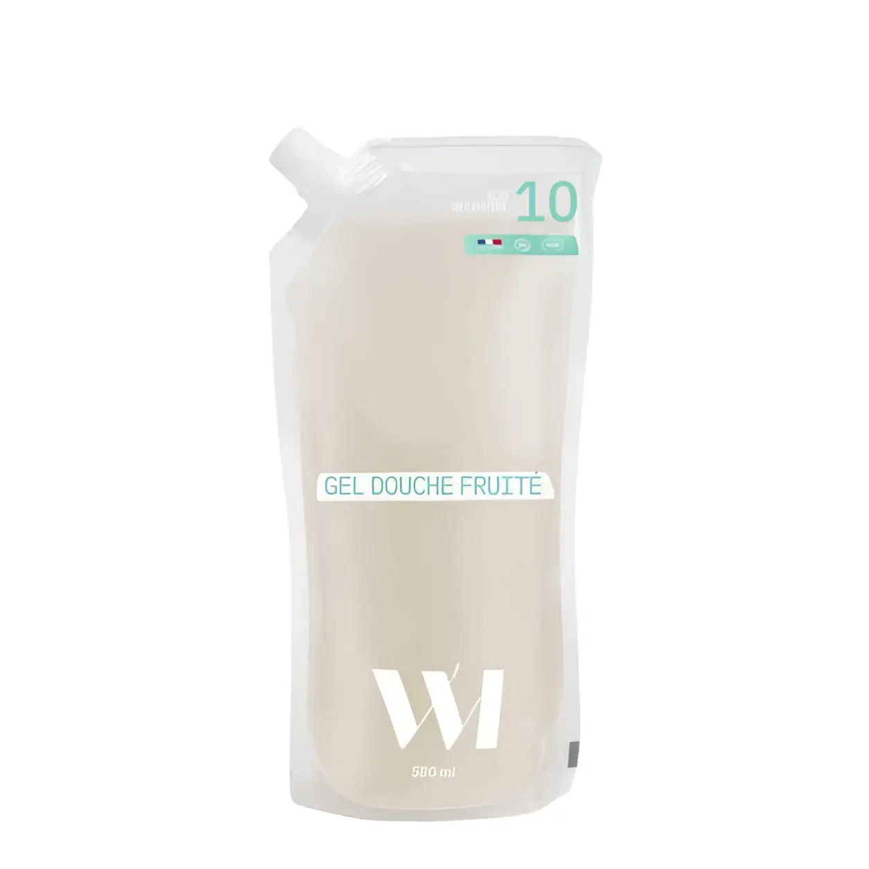 Gel douche recharge fruité bio en pouch translucide beige