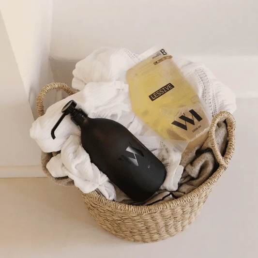 Bouteille pompe noire mate éco recharge lessive 1L avec logo w