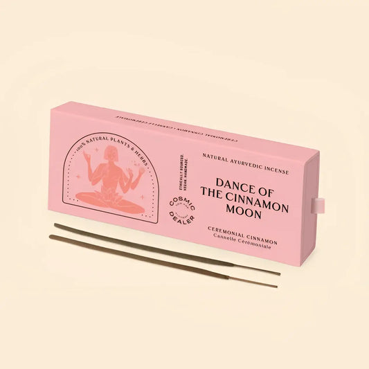 Boîte rose Encens Ayurvédique Dance of the Cinnamon Moon pour expérience olfactive