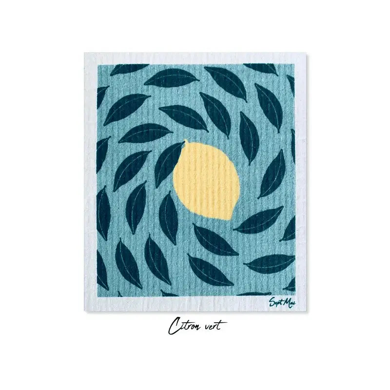 Éponge citron vert réutilisable avec motif citron et feuille, carré éponge