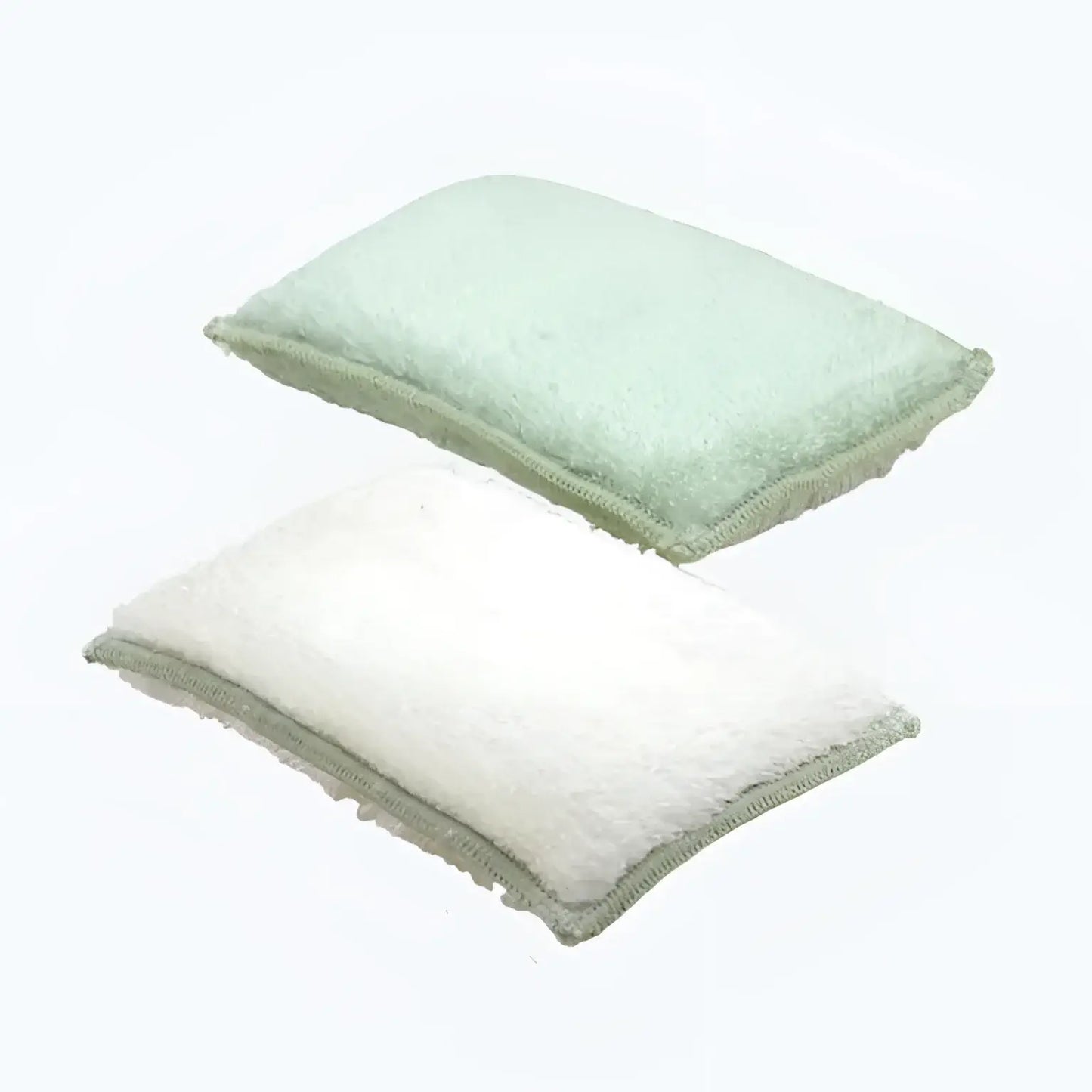 Deux éponges durables en fibre de bambou, vert clair et blanc, pour nettoyage doux
