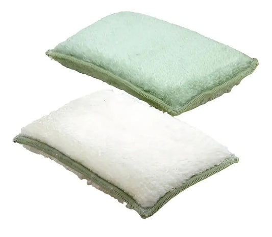 Deux éponges en fibre de bambou durables, vert clair et blanc, pour nettoyage doux