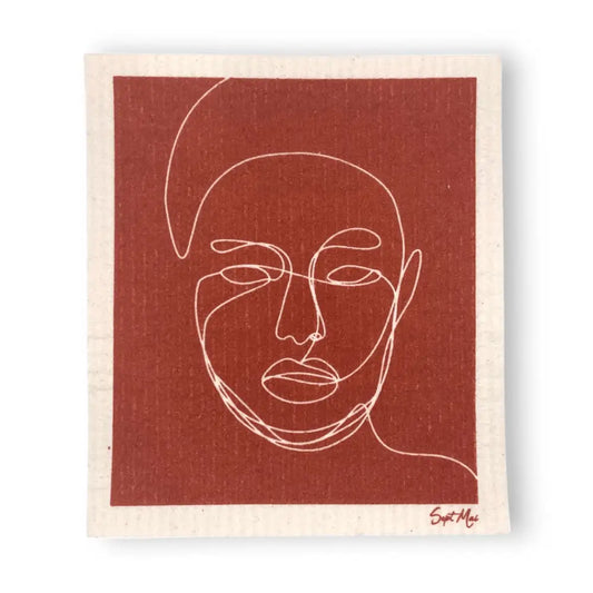Illustration minimaliste de visage sur plaque en bois pour Eponge Portrait nettoyage devient