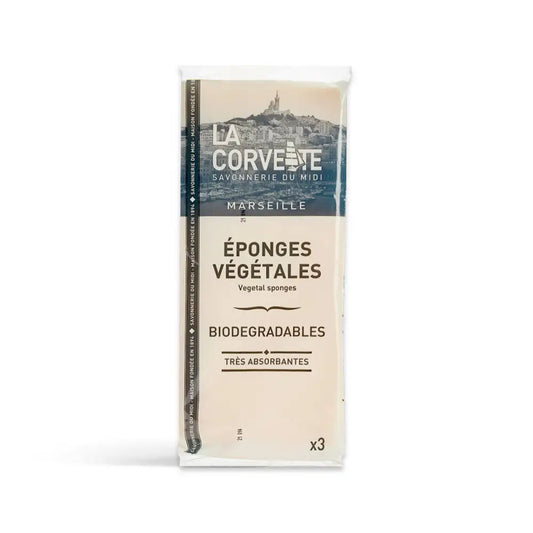 Paquet de trois éponges végétales biodégradables, plus saines et faciles d’entretien