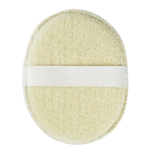Éponge visage en coton bio jaune ovale avec sangle élastique blanche pour soin quotidien