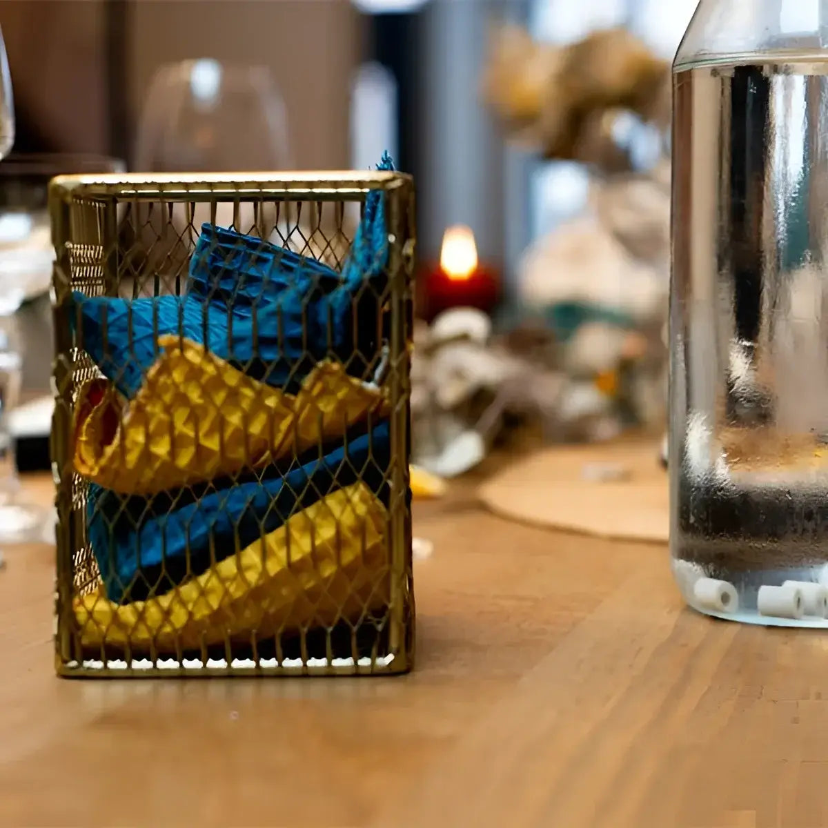 Contenant en maille dorée avec lingettes lavables bleu paon zéro déchet x5