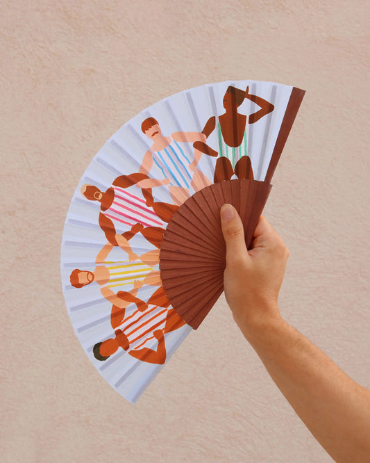 Éventail Les Baigneurs: design audacieux avec baigneurs en maillot rayé