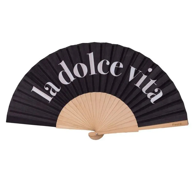 Éventail La Dolce Vita pliable noir avec touche sophistiquée, idée cadeau élégante