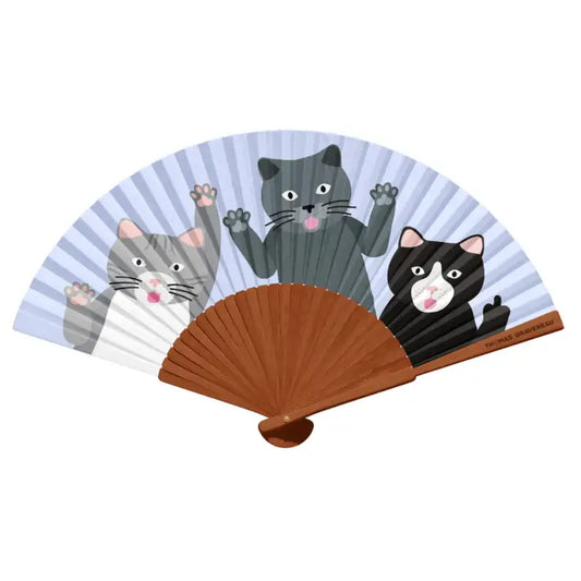 Eventail kitty gang avec trois chats en toile légère pour beaux jours cools