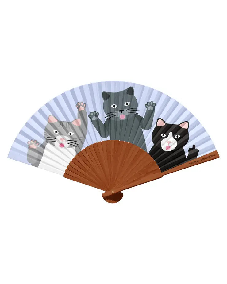 Eventail Kitty Gang : éventail pliant avec trois chats cartoon mignons