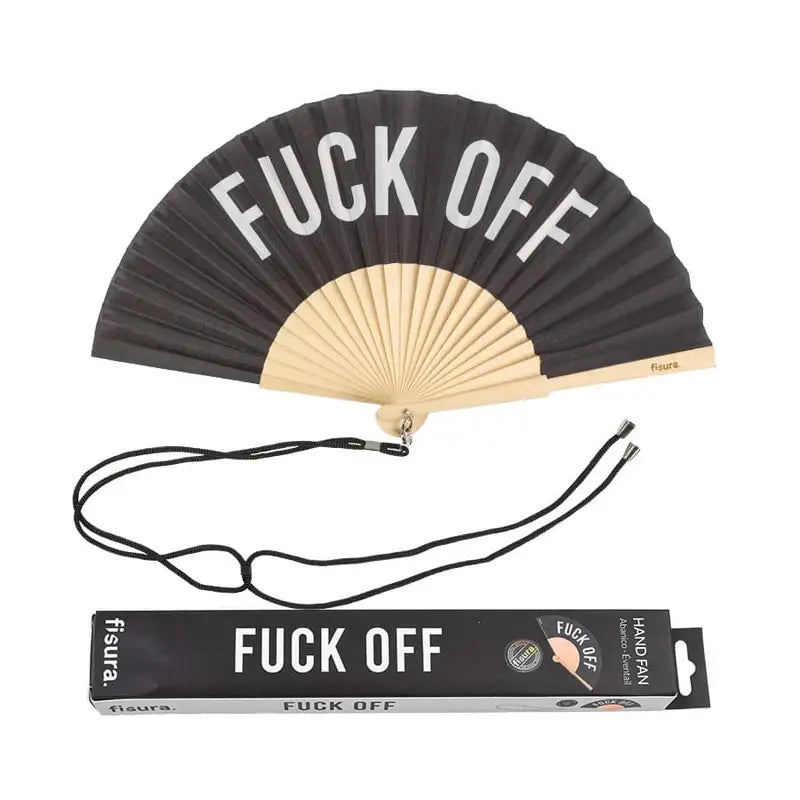 Éventail noir Fuck Off, clin d’œil simple accessoire main en bois clair