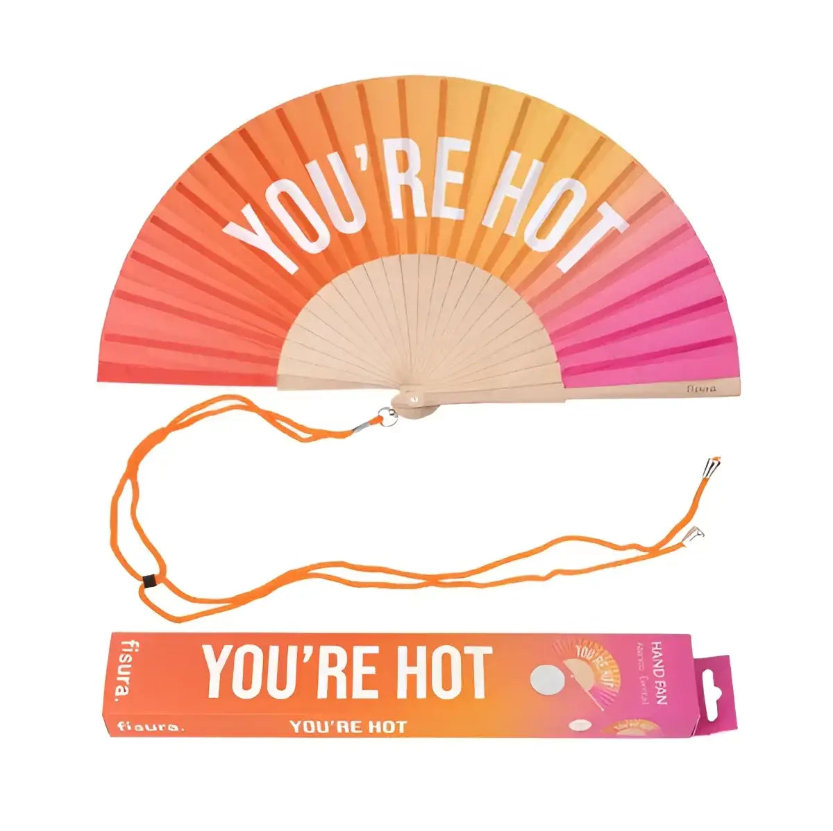 Eventail ’You Are Hot’ : éventail pliable au design original rose-orange, facile à transporter