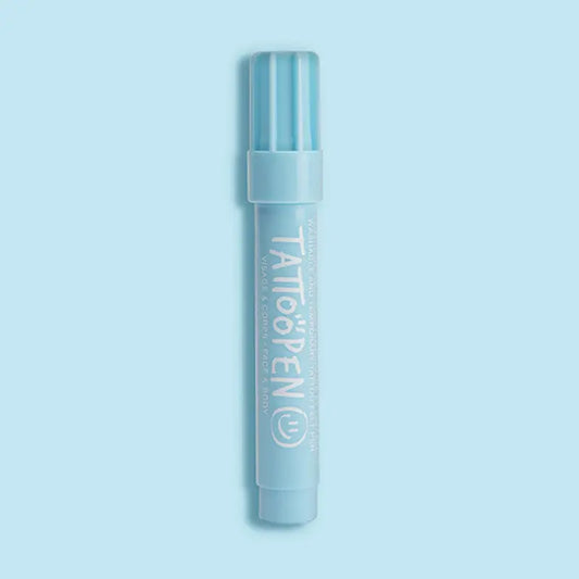 Tatouage temporaire bleu avec stylo à capuchon ridé, parfait pour une consommation plus responsable