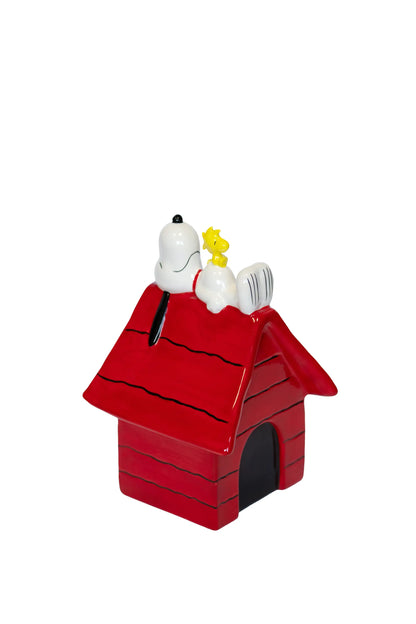 Figurine Snoopy en céramique rouge, maison avec Woodstock, déco maison humoristique
