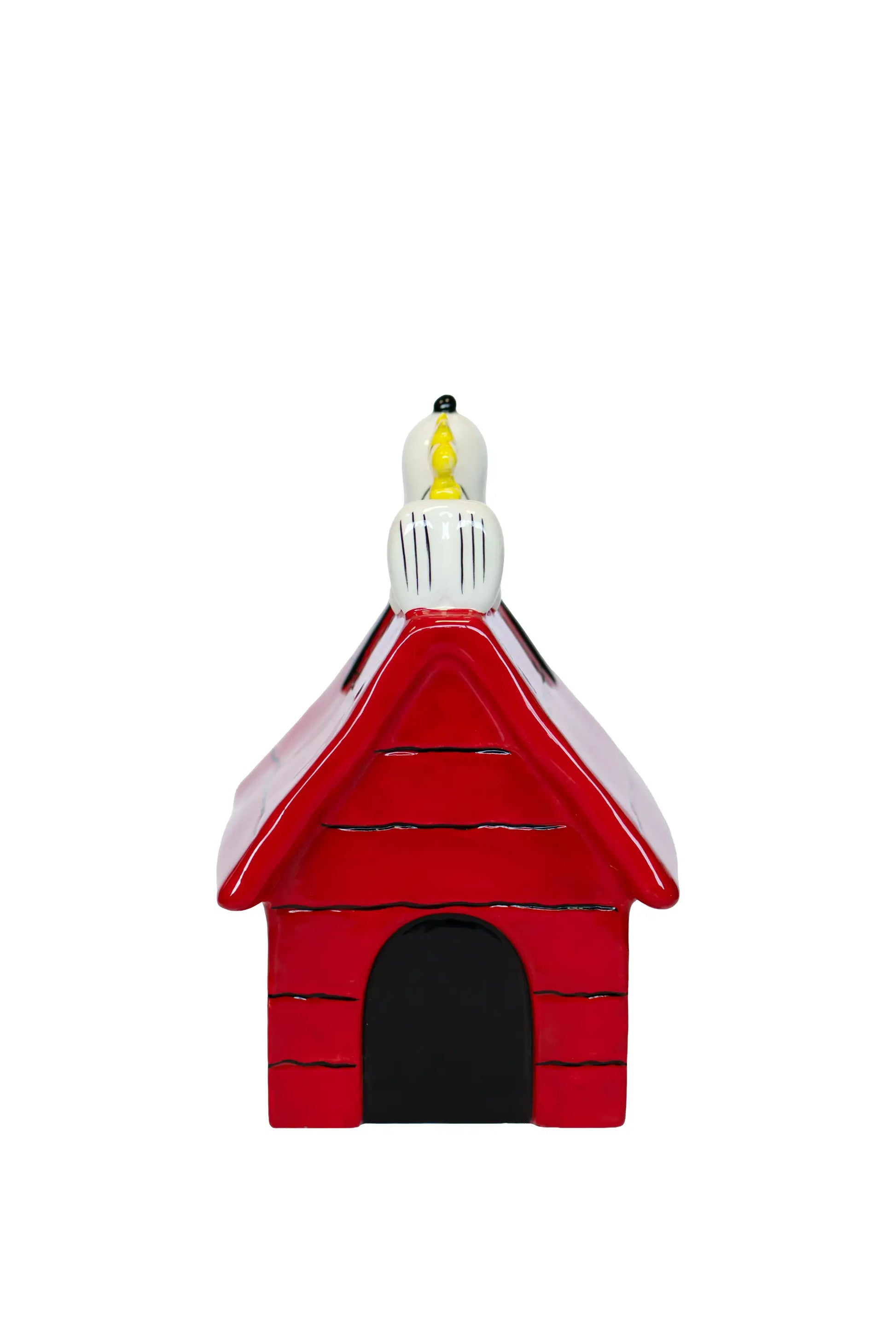 Maison de Snoopy rouge en céramique avec figurine Snoopy blanc et jaune, déco maison humoristique