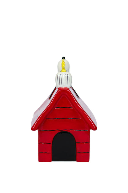Maison de Snoopy rouge en céramique avec figurine Snoopy blanc et jaune, déco maison humoristique