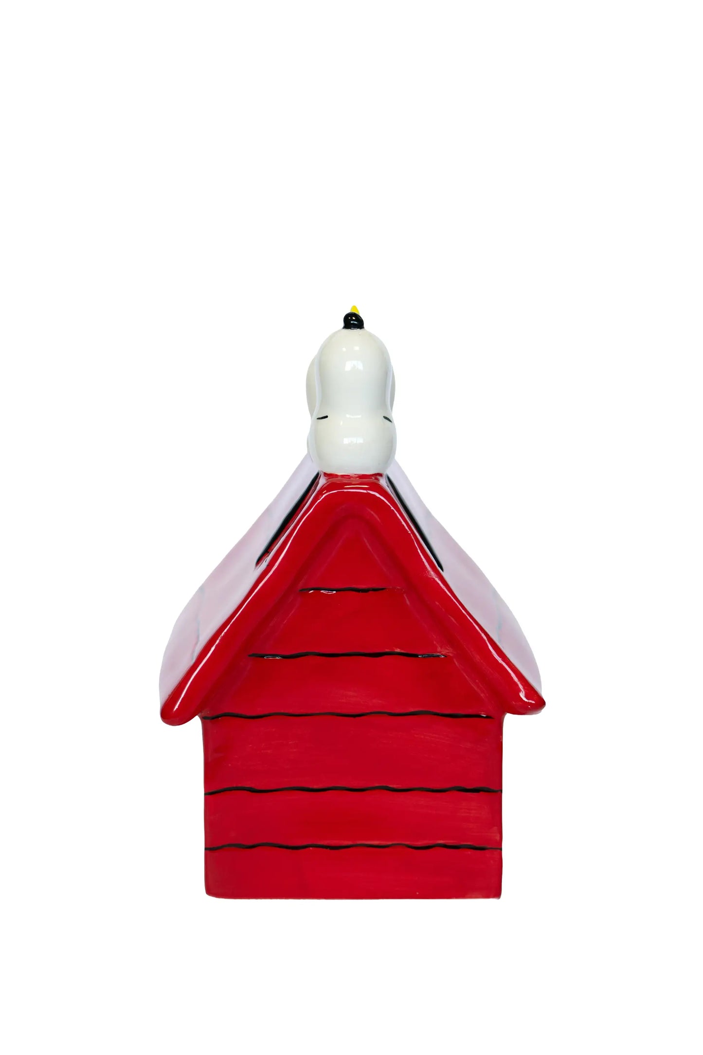 Figurine Snoopy en céramique rouge, maison 12 cm avec toit blanc et humour subtil