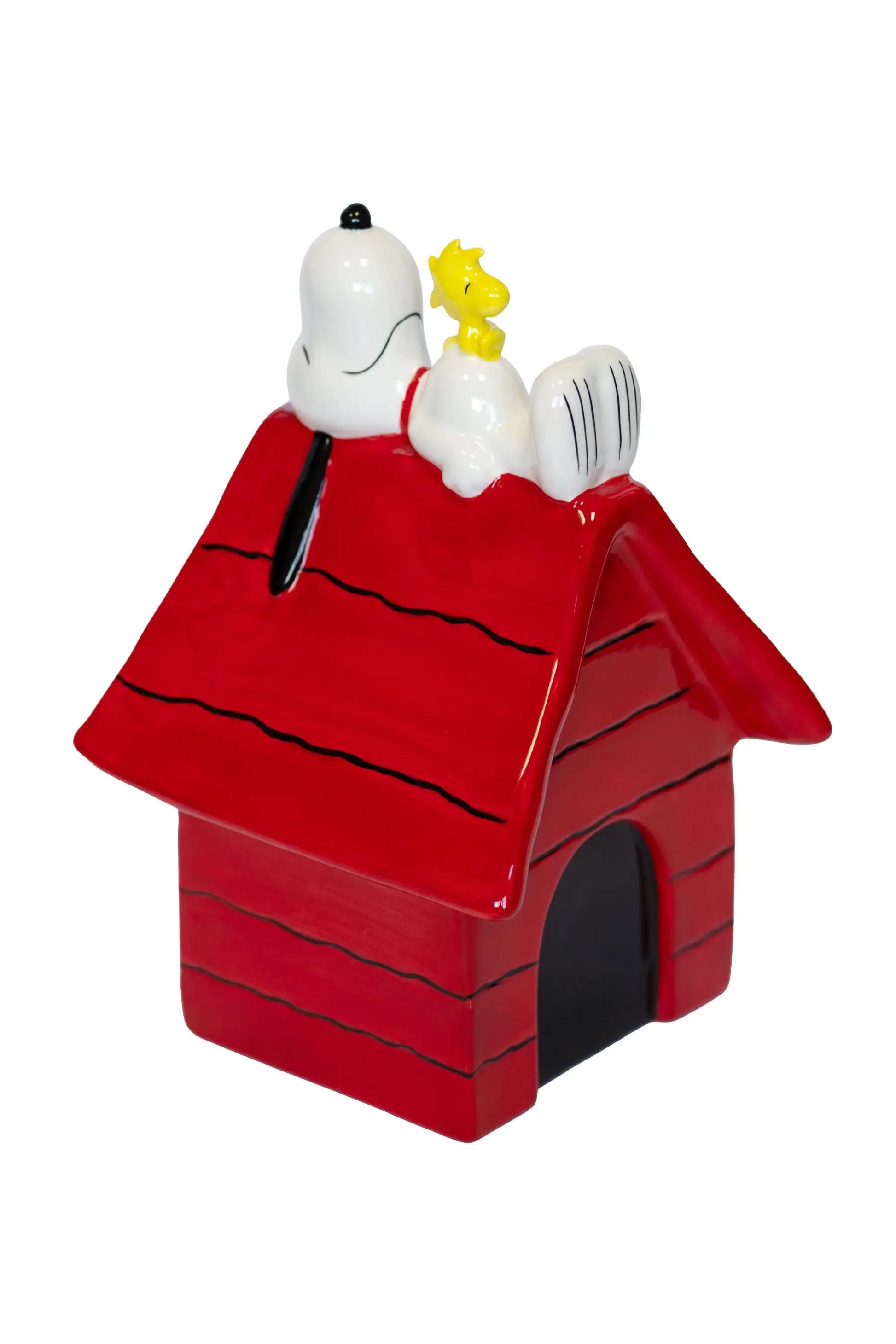 Figurine Snoopy rouge en céramique sur niche, univers Peanuts, 25cm